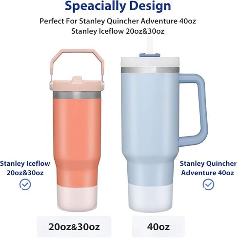 SHEEFLY 2 حزمة من أحذية السيليكون لستانلي 40 أونصة Quencher & Stanley Iceflow 20oz 30oz، غطاء حذاء من السيليكون لزجاجة المياه لكأس ستانلي متوافق مع ملحقات كأس ستانلي بهلوان العرض السفلي 2.95 بوصة in Kuwait