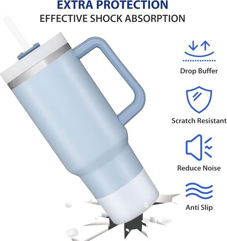 SHEEFLY 2 حزمة من أحذية السيليكون لستانلي 40 أونصة Quencher & Stanley Iceflow 20oz 30oz، غطاء حذاء من السيليكون لزجاجة المياه لكأس ستانلي متوافق مع ملحقات كأس ستانلي بهلوان العرض السفلي 2.95 بوصة in Kuwait