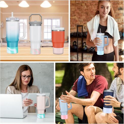 SHEEFLY 2 حزمة من أحذية السيليكون لستانلي 40 أونصة Quencher & Stanley Iceflow 20oz 30oz، غطاء حذاء من السيليكون لزجاجة المياه لكأس ستانلي متوافق مع ملحقات كأس ستانلي بهلوان العرض السفلي 2.95 بوصة in Kuwait