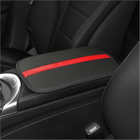 غطاء وحدة التحكم المركزية للسيارة من الجلد، غطاء مسند ذراع السيارة مخطط مرقع لحماية صندوق مسند ذراع السيارة وديكورات السيارة، ملحقات السيارة العالمية الداخلية تناسب السيارات وسيارات الدفع الرباعي والشاحنات (أسود/وردي) in Kuwait