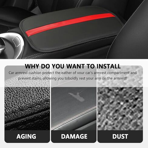 غطاء وحدة التحكم المركزية للسيارة من الجلد، غطاء مسند ذراع السيارة مخطط مرقع لحماية صندوق مسند ذراع السيارة وديكورات السيارة، ملحقات السيارة العالمية الداخلية تناسب السيارات وسيارات الدفع الرباعي والشاحنات (أسود/وردي) in Kuwait