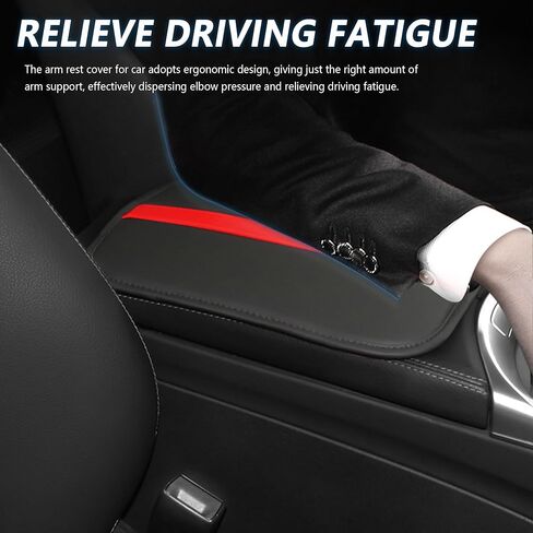 غطاء وحدة التحكم المركزية للسيارة من الجلد، غطاء مسند ذراع السيارة مخطط مرقع لحماية صندوق مسند ذراع السيارة وديكورات السيارة، ملحقات السيارة العالمية الداخلية تناسب السيارات وسيارات الدفع الرباعي والشاحنات (أسود/وردي) in Kuwait