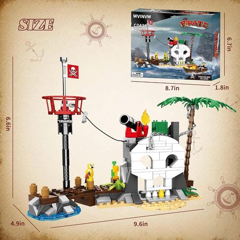 Treasure Island Pirates Building Sets, Compatible with Lego Sets, with Pirates Boat Toy Building Block, Gifts for Boys 6-10 Years Old, 232Pcs in Saudi Arabia