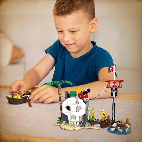 Treasure Island Pirates Building Sets, Compatible with Lego Sets, with Pirates Boat Toy Building Block, Gifts for Boys 6-10 Years Old, 232Pcs in Saudi Arabia