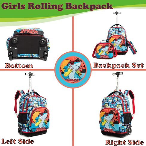 Egchescebo Kids Rolling Backpack للفتيات حوريات البحر أمتعة الأطفال مع عجلات طفل صغير حقيبة سفر حقائب الظهر فتاة طفل الغداء حقيبة الكتب Escolares الابتدائية Mochila con Ruedas para Niñas Green in Kuwait