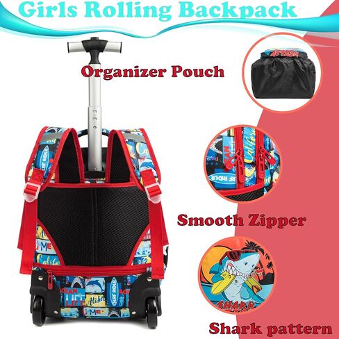 Egchescebo Kids Rolling Backpack للفتيات حوريات البحر أمتعة الأطفال مع عجلات طفل صغير حقيبة سفر حقائب الظهر فتاة طفل الغداء حقيبة الكتب Escolares الابتدائية Mochila con Ruedas para Niñas Green in Kuwait