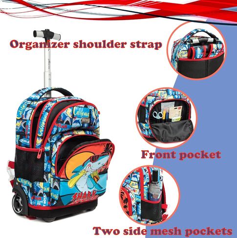 Egchescebo Kids Rolling Backpack للفتيات حوريات البحر أمتعة الأطفال مع عجلات طفل صغير حقيبة سفر حقائب الظهر فتاة طفل الغداء حقيبة الكتب Escolares الابتدائية Mochila con Ruedas para Niñas Green in Kuwait