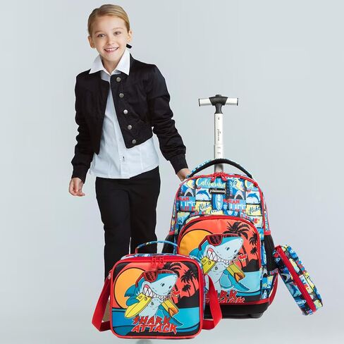 Egchescebo Kids Rolling Backpack للفتيات حوريات البحر أمتعة الأطفال مع عجلات طفل صغير حقيبة سفر حقائب الظهر فتاة طفل الغداء حقيبة الكتب Escolares الابتدائية Mochila con Ruedas para Niñas Green in Kuwait