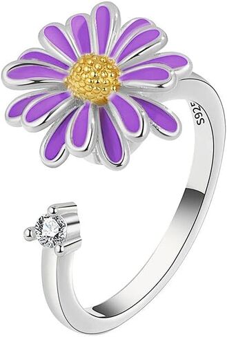 9Pcs Anti Anxiety Ring with Beads Fidget Open Rings Set for Women - Silver Fidget Ring Anti Anxiety Rings for Men Women Adjustable Fidget Rings Stress Relief Stackable Ring (Silver Flower) in Saudi Arabia