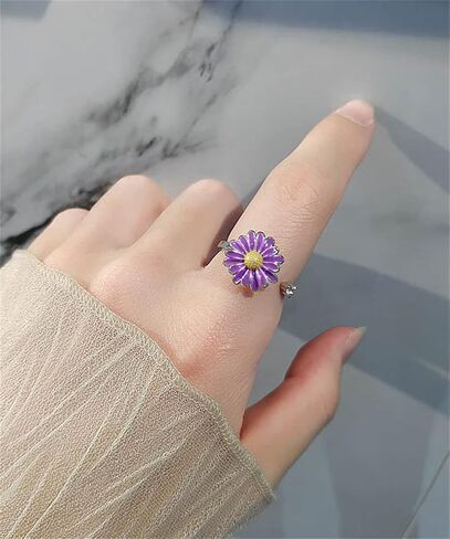 9Pcs Anti Anxiety Ring with Beads Fidget Open Rings Set for Women - Silver Fidget Ring Anti Anxiety Rings for Men Women Adjustable Fidget Rings Stress Relief Stackable Ring (Silver Flower) in Saudi Arabia