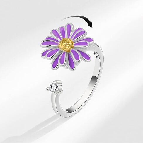 9Pcs Anti Anxiety Ring with Beads Fidget Open Rings Set for Women - Silver Fidget Ring Anti Anxiety Rings for Men Women Adjustable Fidget Rings Stress Relief Stackable Ring (Silver Flower) in Saudi Arabia