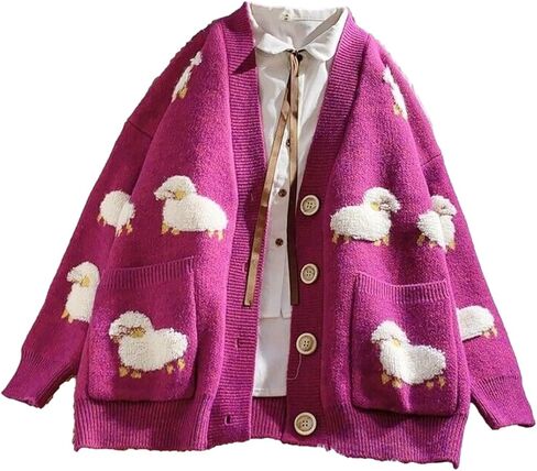 Ladies Girl Cute Sheep Sweater Coat Cardigan Knitted Tops Kawaii Preppy Cartoon Casual in Kuwait