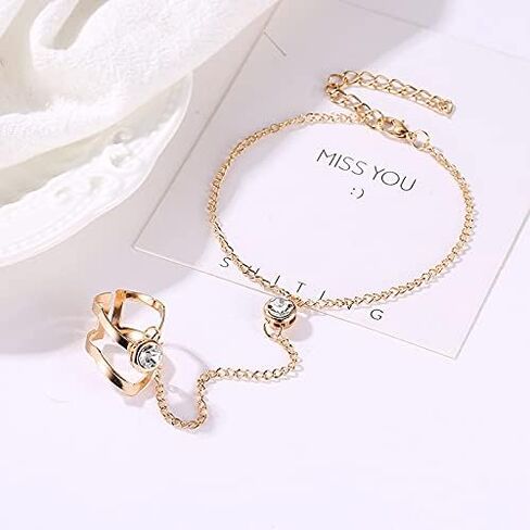 COLORFUL BLING Vintage Finger Chain Bangle Bracelets Butterfly Geometric Hand Bracelets Ring Bracelets Jewelry Gifts for Girls Women in Saudi Arabia