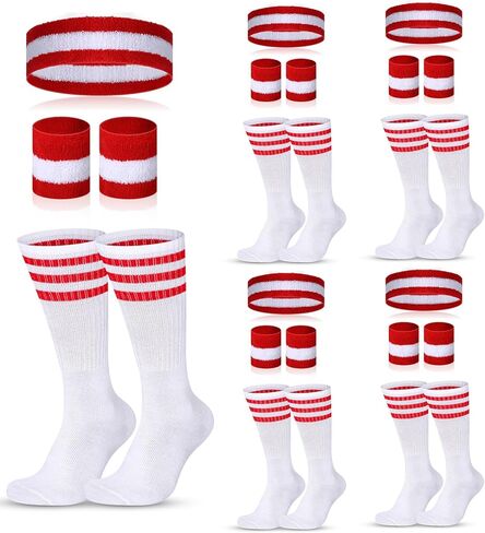 25 Pcs 80s Workout Globetrotter Tennis Costume Accessories Wristbands and Striped Socks Set for Men Women in Saudi Arabia