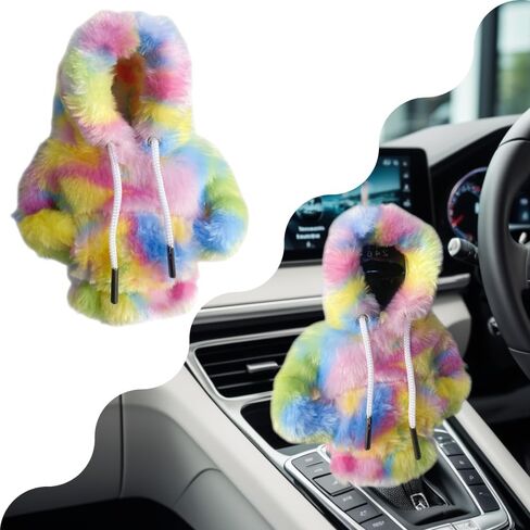 Furry Car Gear Shift Knob Hoodie, Mini Cute Car Shifter Hoodie with Leopard Print, Pink Hoodie Car Gear Shift Cover for Women, Girl Car Decor Accessories (Red) in Saudi Arabia
