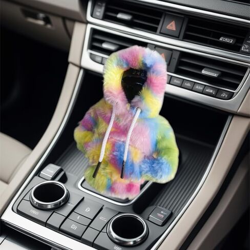 Furry Car Gear Shift Knob Hoodie, Mini Cute Car Shifter Hoodie with Leopard Print, Pink Hoodie Car Gear Shift Cover for Women, Girl Car Decor Accessories (Red) in Saudi Arabia