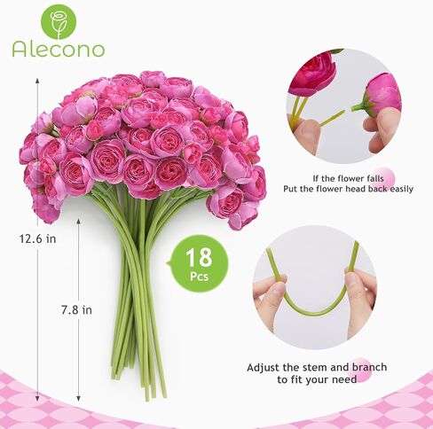 Alecono Ranunculus Artificial Flowers 𝟭𝟴 𝙋𝙘𝙨, Dusty Pink Faux Ranunculus Flowers for DIY Wedding Bouquets, Mini Artificial Ranunculus Flowers for Home Table Decorations in Saudi Arabia