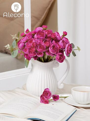 Alecono Ranunculus Artificial Flowers 𝟭𝟴 𝙋𝙘𝙨, Dusty Pink Faux Ranunculus Flowers for DIY Wedding Bouquets, Mini Artificial Ranunculus Flowers for Home Table Decorations in Saudi Arabia