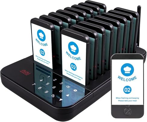 نظام الاتصال اللاسلكي بيجر للمطاعم، طنانات انتظار المطاعم مع فلاش اهتزاز الجرس، تذكير إغلاق، 16 جهاز استدعاء للضيوف لشاحنة الطعام، قاعة الطعام، الكنيسة، الحضانة، المقهى... in Kuwait