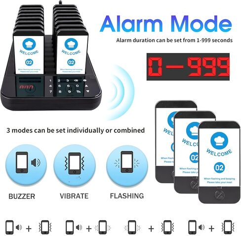 نظام الاتصال اللاسلكي بيجر للمطاعم، طنانات انتظار المطاعم مع فلاش اهتزاز الجرس، تذكير إغلاق، 16 جهاز استدعاء للضيوف لشاحنة الطعام، قاعة الطعام، الكنيسة، الحضانة، المقهى... in Kuwait