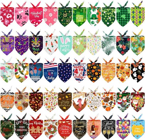 50 قطعة من عصابات الكلاب للعطلات والهالوين الوطني وعيد الشكر وعيد الميلاد ورأس السنة وعيد الميلاد والصيف وعيد الفصح ماردي غرا وعيد القديس باتريك للحيوانات الأليفة ووشاح كبير للكلاب الصغيرة والمتوسطة والكبيرة والحيوانات الأليفة والقطط in Kuwait