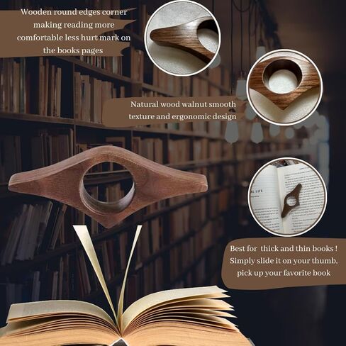 Book Page Holder for Reading Thumb-Handmade Walnut Book Accessories-Reading Everywhere-Convenient Reading in Bed,Travel or Study-Nice idea for Gifts-Gift for Book Lover. (Large, Dark Walnut) in Kuwait