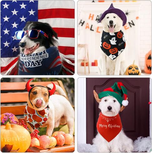 50 قطعة من عصابات الكلاب للعطلات والهالوين الوطني وعيد الشكر وعيد الميلاد ورأس السنة وعيد الميلاد والصيف وعيد الفصح ماردي غرا وعيد القديس باتريك للحيوانات الأليفة ووشاح كبير للكلاب الصغيرة والمتوسطة والكبيرة والحيوانات الأليفة والقطط in Kuwait