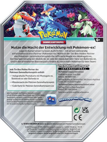 Pokémon - لعبة بطاقات التداول: Tin-Box Paldea الشريك: Skelokrok-ex (1 بطاقة ترويجية ثلاثية الأبعاد و4 حزم معززة) in Saudi Arabia