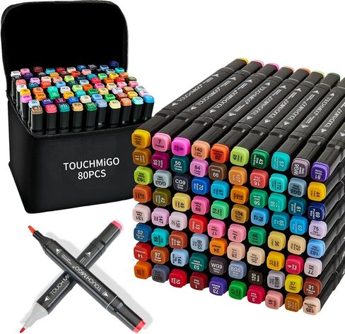 Alcohol Markers, 80-Color Double Tipped Art Marker Set for Artist Adults Coloring Illustrations Ideal for Book Painting and Card Making Includes Case for Easy Storage markers for adult coloring books in Saudi Arabia