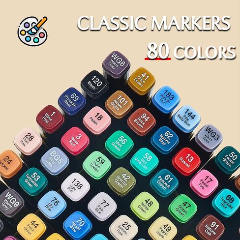 Alcohol Markers, 80-Color Double Tipped Art Marker Set for Artist Adults Coloring Illustrations Ideal for Book Painting and Card Making Includes Case for Easy Storage markers for adult coloring books in Saudi Arabia