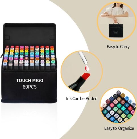 Alcohol Markers, 80-Color Double Tipped Art Marker Set for Artist Adults Coloring Illustrations Ideal for Book Painting and Card Making Includes Case for Easy Storage markers for adult coloring books in Saudi Arabia