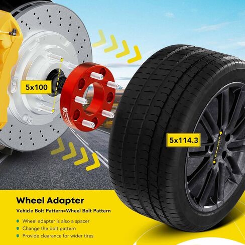 YHTAUTO 4PCS 5x100 to 5x114.3 Wheel Adapters 1 inch Fits Sebring, Camry, Corolla, Prius, Matrix, Cavalier, tC, xD, 5x100 to 5x4.5 5 Lug Spacers w/ 12x1.5 & 12.9 Grade Studs, 64.1mm Hub Bore in Saudi Arabia