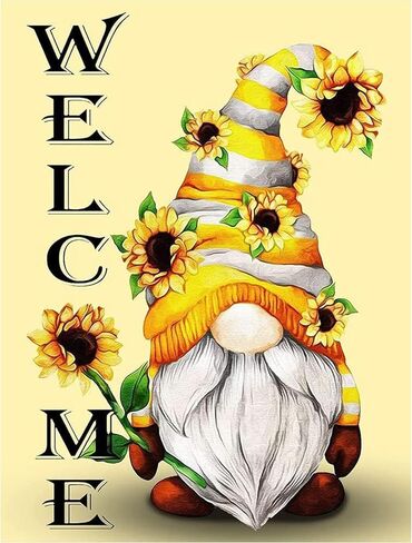 مجموعات غرز متقاطعة مختومة من KARMOGSO للبالغين المبتدئين، طقم غرز متقاطعة ترحيب جنوم، مجموعة كاملة من مجموعات التطريز المختومة للفنون والحرف اليدوية والتطريز لديكور المنزل، 30.48 سم × 40.64 سم in Kuwait