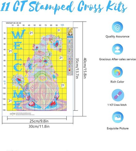 مجموعات غرز متقاطعة مختومة من KARMOGSO للبالغين المبتدئين، طقم غرز متقاطعة ترحيب جنوم، مجموعة كاملة من مجموعات التطريز المختومة للفنون والحرف اليدوية والتطريز لديكور المنزل، 30.48 سم × 40.64 سم in Kuwait