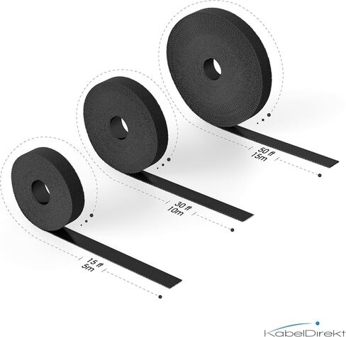KabelDirekt - شريط أشرطة لاصقة وحلقة - 16.4 قدم × 0.49 بوصة - مقطوع حسب الحجم، قابل لإعادة الاستخدام (لفة شريط لاصق وحلقة، كابلات متعددة الاستخدام، وحزمة وآمنة ومجموعة كاملة أخرى، أسود) in Kuwait