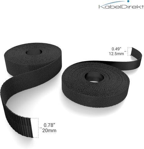 KabelDirekt - شريط أشرطة لاصقة وحلقة - 16.4 قدم × 0.49 بوصة - مقطوع حسب الحجم، قابل لإعادة الاستخدام (لفة شريط لاصق وحلقة، كابلات متعددة الاستخدام، وحزمة وآمنة ومجموعة كاملة أخرى، أسود) in Kuwait