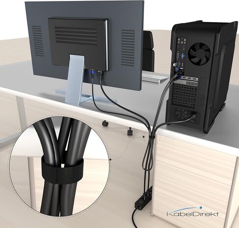 KabelDirekt - شريط أشرطة لاصقة وحلقة - 16.4 قدم × 0.49 بوصة - مقطوع حسب الحجم، قابل لإعادة الاستخدام (لفة شريط لاصق وحلقة، كابلات متعددة الاستخدام، وحزمة وآمنة ومجموعة كاملة أخرى، أسود) in Kuwait