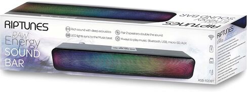 Riptunes Portable Bluetooth Sound Bar with 6 Changing LED Lights, Built-in Mic, Dynamic RGB Stereo Speaker for Desktop/Laptop/Phone/TV, Compatible w/USB/Micro-SD/AUX Line-in - Black in Saudi Arabia