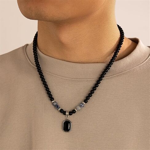 Natural Stone Bead Necklaces Tiger Eye Stone Beads Necklace for Men Charm Choker Neck Chain Fashion Men and Women Handmade Jewelry (Grey) in Saudi Arabia