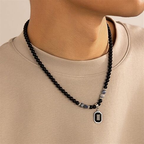 Natural Stone Bead Necklaces Tiger Eye Stone Beads Necklace for Men Charm Choker Neck Chain Fashion Men and Women Handmade Jewelry (Grey) in Saudi Arabia