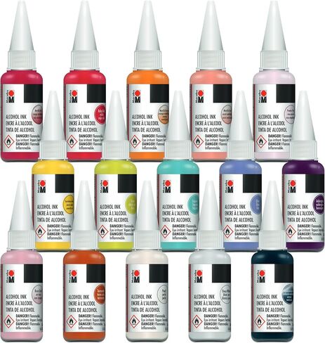 مجموعة حبر كحول مارابو - مجموعة حبر كحول 15 لونًا، أحبار 20 مل - حبر كحول أساسي ومعدني لفن راتنجات الإيبوكسي والأكواب وأطباق بيتري وورق طلاء الكحول والأكواب وصبغة الراتنج - إصدار 2021 in Kuwait