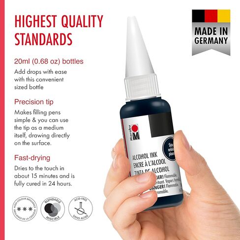 مجموعة حبر كحول مارابو - مجموعة حبر كحول 15 لونًا، أحبار 20 مل - حبر كحول أساسي ومعدني لفن راتنجات الإيبوكسي والأكواب وأطباق بيتري وورق طلاء الكحول والأكواب وصبغة الراتنج - إصدار 2021 in Kuwait