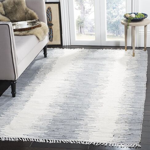 سجادة منطقة SAFAVIEH Montauk Collection - 12.7 سم × 17.78 سم، أزرق، قطن مخطط يدويًا، مثالية للمناطق ذات حركة المرور العالية في غرفة المعيشة وغرفة النوم (MTK751A) in Saudi Arabia