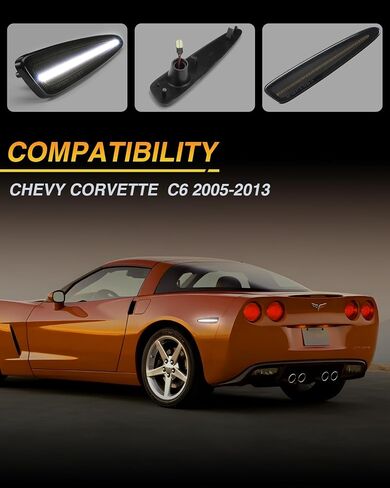 White Front LED Side Marker Lights for Chevy Corvette C6 2005 2006 2007 2008 2009 2010 2011 2012 2013 Smoked Lens White Fender Bumper Lamps Pack of 2 in Saudi Arabia