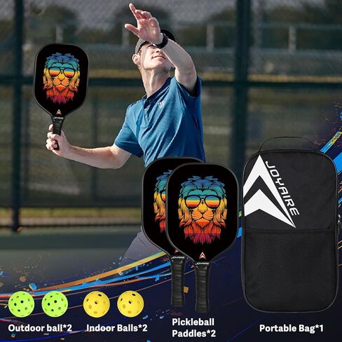 مجموعة مجاديف Pickleball مكونة من قطعتين، مجموعة كرات مخلل من الألياف الزجاجية القياسية USAPA، مضارب كرة مخلل أساسية خفيفة الوزن على شكل قرص العسل، مجداف كرة مخلل مع 4 كرات مخلل وحقيبة للبالغين والمبتدئين in Kuwait