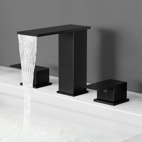 KES Bathroom Faucets for Sink 3 Hole - Waterfall Widespread Bathroom Sink Faucet - 8-Inch Vanity Faucet with cUPC Supply Lines - All SUS304 Stainless Steel, Brushed Finish, L4358LFF12-BS in Saudi Arabia