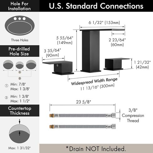 KES Bathroom Faucets for Sink 3 Hole - Waterfall Widespread Bathroom Sink Faucet - 8-Inch Vanity Faucet with cUPC Supply Lines - All SUS304 Stainless Steel, Brushed Finish, L4358LFF12-BS in Saudi Arabia