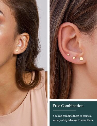 3 Pairs 14k Gold Stud Earrings for Women Hypoallergenic 925 Sterling Silver Post Dainty Cartilage Tragus Earrings Stacks Set Trendy Small Diamond Heart Multiple Piercing Jewelry for Men in Saudi Arabia