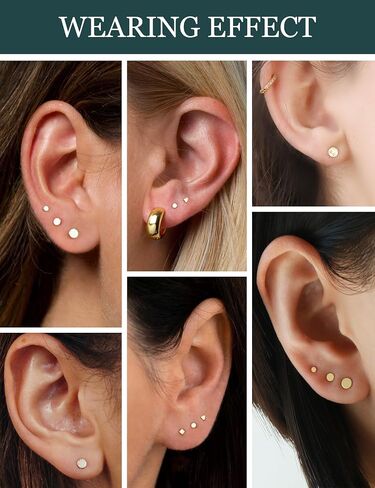 3 Pairs 14k Gold Stud Earrings for Women Hypoallergenic 925 Sterling Silver Post Dainty Cartilage Tragus Earrings Stacks Set Trendy Small Diamond Heart Multiple Piercing Jewelry for Men in Saudi Arabia