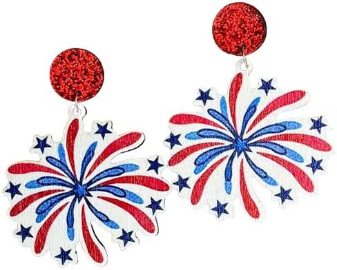 أقراط البيرة الملونة ستار الألعاب النارية خشبية يوم الاستقلال استرخى أقراط العلم الأمريكي 4 يوليو الوطنية أقراط للنساء مجوهرات للبنات in Kuwait